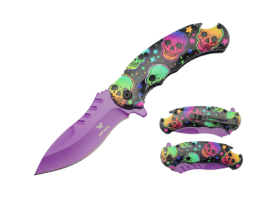 8.4" Xtreme Rainbow Skull Pocket knife