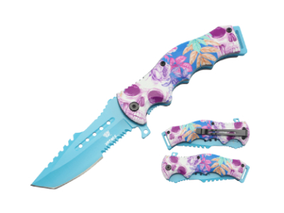 8" Xtreme Skull with leaf Pocket knife