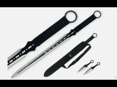 27" NightVortex Ninja Sword + Throwers Combo