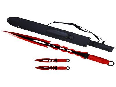 27″ ShadowRift Machete Set – Two  8″ Throwing Knives (Red Edition)